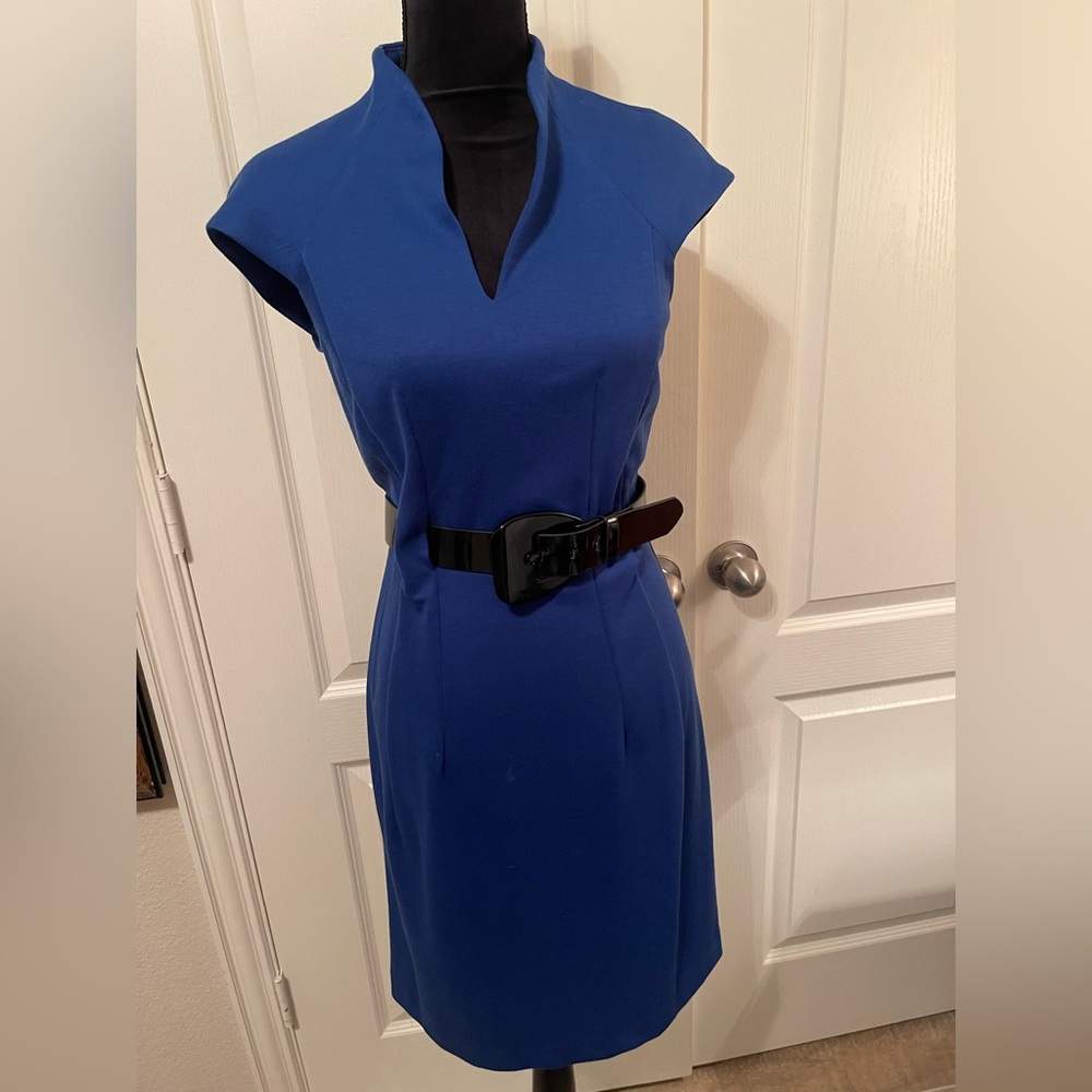 Donna Morgan Royal Blue Midi Dress with Black Belt